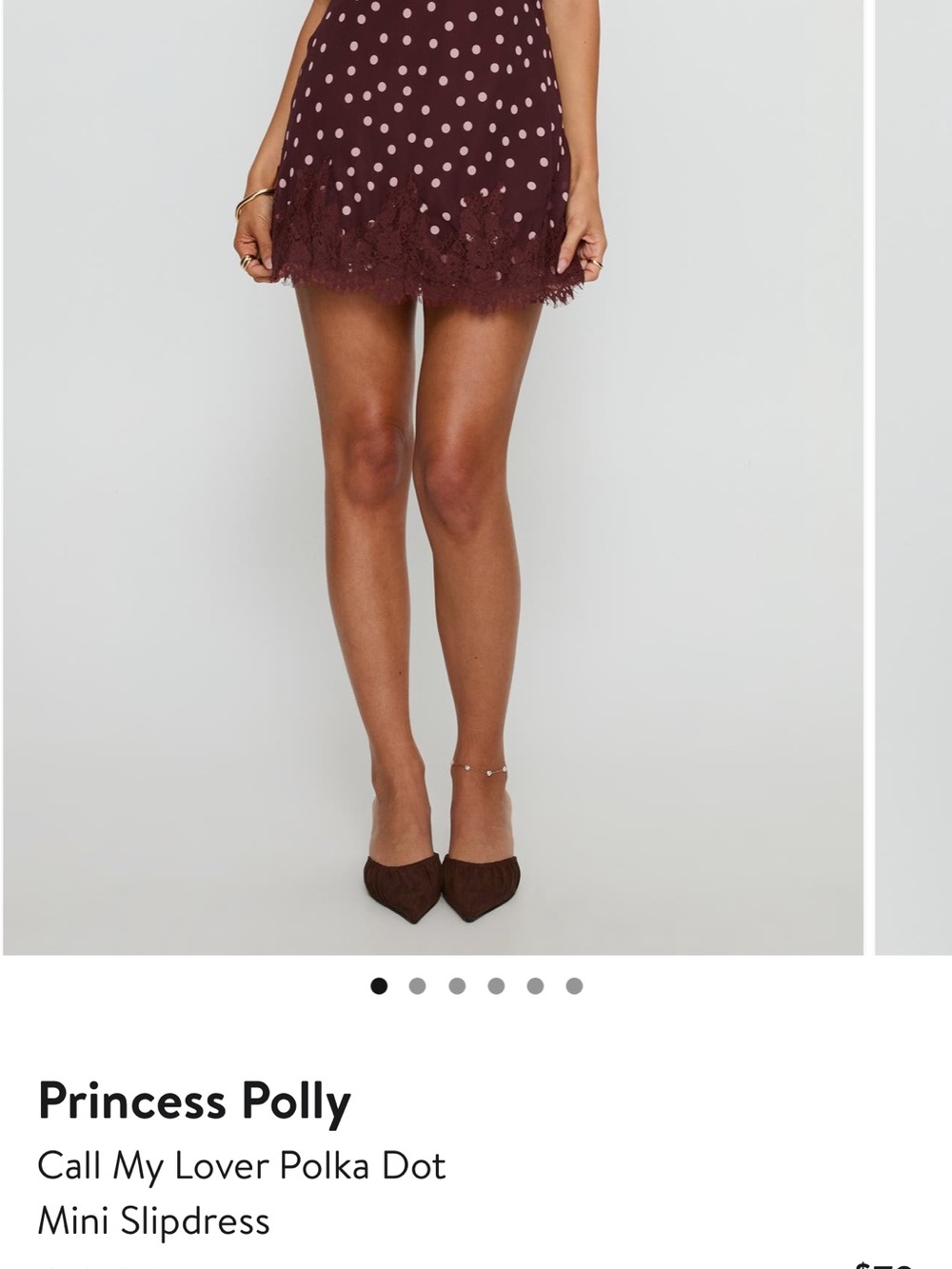NWT Princess Polly Burgundy Mini Slip Dress with Blush Polka Dots
